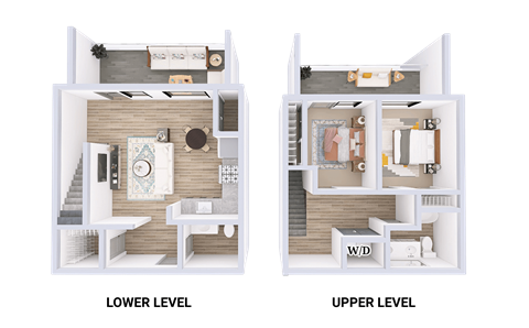 Floor plan for 2 beds, 1.5 baths, 1107 sqft
